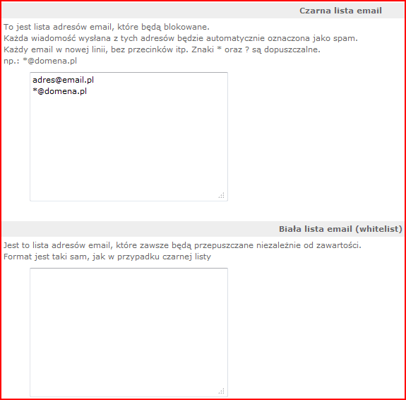 Czarna i biała lista adresów e-mail Czarna i biała lista adresów e-mail