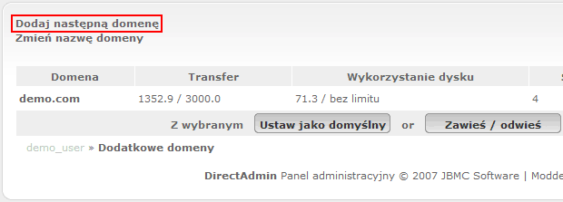 Dodawanie nowej domeny w DirectAdmin Dodawanie nowej domeny w DirectAdmin