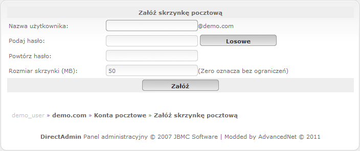 Formularz zakładania konta e-mail Formularz zakładania konta e-mail