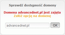 Wynik sprawdzania dostępności domeny Wynik sprawdzania dostępności domeny