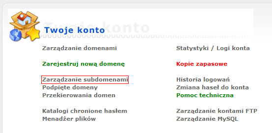 Tworzenie nowej subdomeny Tworzenie nowej subdomeny